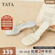 他她（TATA）法式氣質(zhì)高跟拖鞋女鞋一字帶休閑涼鞋2025秋新款XEK03BT5 白銀（條帶款）-XEK03 36