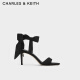 CHARLES&KEITH24春新品一字带缎面蝴蝶结绑带高跟鞋CK1-61720177 BLACK TEXTURED黑色纹理 36