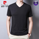 皮爾卡丹【5萬+已加購】男士短袖t恤桑蠶絲V領(lǐng)半袖夏季純色冰真絲體恤汗衫 V款領(lǐng)黑色 2XL 180建議160-180斤