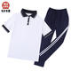 校服套裝中小學(xué)生班服短袖褲子運動(dòng)春夏速干翻領(lǐng)t恤團體畢業(yè)照 短袖加褲子-款2 150 適合145-155高80斤內