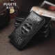PUGETE GT普戈特鱷魚(yú)皮錢(qián)包男士長(cháng)款真皮手拿包商務(wù)時(shí)尚拉鏈手包高檔錢(qián)包 黑色頭部
