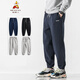 稻草人運動(dòng)褲男春秋新款寬松束腳衛褲潮流大碼針織休閑褲子 藏青色 WK051 XL (建議145-165斤左右)