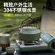 印燃戶外燒水壺便攜露營水壺燒水茶壺明火燃氣卡式爐304不銹鋼煮水壺 軍綠色1.0L水壺