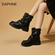DAPHNE達(dá)芙妮加絨厚底短靴2024秋冬新款加厚保暖棕色褲管靴牛仔風(fēng)休閑百搭女鞋 黑色 35