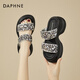 達(dá)芙妮（DAPHNE）拖鞋女夏季外穿厚底新款亮片小眾設(shè)計(jì)露趾一字涼拖 銀色 跟高6.5CM 36 (230mm) 標(biāo)準(zhǔn)碼