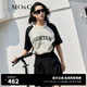 MO&Co.美式復(fù)古運(yùn)動(dòng)撞色插肩袖寬松純棉短袖T恤籃球服上衣上裝 日落白色-第2批 M 165