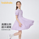 巴拉巴拉女童夏裝兒童連衣裙中大童學(xué)院風(fēng)撞色洋氣甜美裙子泡泡袖 粉紫70019 120 cm