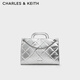 CHARLES&KEITH大容量菱格鏈條包斜挎單肩包包女包生日禮物CK2-30271420 Silver銀色 中包