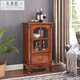 樂(lè )滿(mǎn)庭美式實(shí)木酒柜客廳復古邊柜歐式雕花全實(shí)木小酒柜單門(mén)玻璃門(mén)展示柜 59*40*108cm小酒柜（櫻桃色）