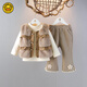 G.DUCKKIDS小黃鴨女童冬季套裝2024新款兒童衣服女孩毛毛馬甲棉服洋氣三件套 深卡其布色 110碼 建議4-5歲【100-110cm】