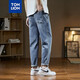 唐獅牛仔褲男秋冬新款褲子男直筒寬松潮流男士 中牛仔藍 35