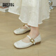 大東低跟鞋女2026新款春季新中式女鞋旗袍鞋子方跟瑪麗珍單鞋 米色 36