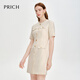 PRICH【金銀絲】法式復(fù)古小香風(fēng)收腰連衣裙夏季新款顯瘦裙子女 64乳白色 S 160