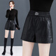 魅力棠pu皮短褲女秋冬季2025年新款高腰闊腿褲寬松a字外穿靴褲女裝時(shí)尚 黑色 3XL 31(135-145斤)