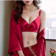 KJ內(nèi)衣女無鋼圈聚攏文胸罩緞面調(diào)整型收副乳性感本命年紅色套裝小胸 本命年貴妃紅 80B =36B