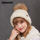 卡蒙（Kenmont）全羊毛貉子毛球帽子女冬粗毛線帽韓版手工編織針織帽翻邊冬帽9303 白色 均碼58cm