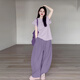 妍莉芬（yanlifen）休閑褲女夏裝搭配一整套褲子穿搭衣服減齡時尚套裝女裝2025年新款 紫色兩件套 L 【建議110-120斤】