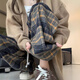 妙奕嘉褲子女冬季寬松直筒闊腿褲垂墜感休閑格子褲小個(gè)子高腰寬松褲長(cháng)褲 抽繩休閑直筒褲【黃棕格】 XL 【 建議120-140斤】