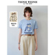 Teenie Weenie女裝春夏簡(jiǎn)約休閑手繪風(fēng)圖案合體圓領(lǐng)短袖T恤衫 藍色 S (160)