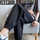 JEEP SPIRIT褲子男士夏季薄潮流休閑褲棉麻夏天男褲亞麻九分褲束腳褲男 黑色【亞麻褲】 2XL