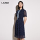 LANDI系帶網(wǎng)紗短袖修身波點(diǎn)印花連衣裙女夏季新款裙子 花色 L