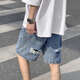 格潤歐尚破洞牛仔短褲男2021年新款五分褲夏季薄款外穿寬松直筒潮牌大褲衩 淘潮973藍色 L