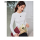 紅袖字母繡正肩長(cháng)袖T恤春秋季新款女裝圓領(lǐng)別致小眾顯瘦百搭打底上衣 本白001 M