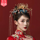 締晶新娘秀禾頭飾服藍(lán)色鳳冠古風(fēng)中式流蘇秀禾發(fā)飾古裝配飾婚禮飾品 F685中式新娘秀禾套裝-耳鉤款