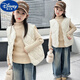 迪士尼（Disney）兒童秋冬韓版女童馬甲時(shí)髦坎肩寶寶背心中大童外穿保暖加絨洋氣 米白色 加絨 男女同款 整塊棉 140 建議身高130-140