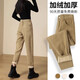 箐冉兒加絨牛仔褲女2023年新款冬季加厚女士羊羔絨特厚超厚老爹哈倫褲子 53988卡其色 加絨 L