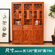 宜沐仿古實木中式書柜書架組合南榆木儲物雕花菠蘿格落地多層玻璃書櫥 1米2三門書柜（帶玻璃