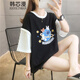 韓芯漫夏天衣服女裝初中生高中女生短袖t恤女時(shí)尚寬松夏季半截袖女韓版學(xué)生學(xué)院風(fēng)少女中袖上衣潮流 黑色 XL