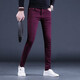柯捷豪2026春季新款高端牛仔褲男士潮流修身小腳褲彈力休閑顯瘦長(cháng)褲子 酒紅色（厚款） 34碼