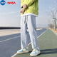 NASA MARVEL美式復(fù)古牛仔褲男秋冬新款寬松直筒男士休閑褲潮牌學(xué)生九分闊腿褲 淺藍(lán)色 L