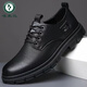 啄木鳥(niǎo)官方斷碼2024新款男士皮鞋透氣休閑鞋英倫風(fēng)工裝鞋防滑軟底皮鞋 A-01黑色A-5 39