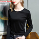 LOVER RUCCI90支雙面絲光棉長(cháng)袖T恤女秋季新款絲滑免燙打底衫白色新疆棉上衣 黑色圓 領(lǐng) L 100-110斤