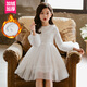 布恩普兒童公主裙演出服禮服女童白色連衣裙秋冬加絨表演裙白紗裙演出裙 白色冬款加絨 130 cm