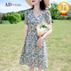 ADVSUS官方雪紡碎花連衣裙女夏2024年新款韓版V領(lǐng)收腰顯瘦中長款小個子A 花色 XL 建議115-125斤