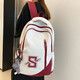 盛馳書(shū)包女高中大學(xué)生美式復古大容量背包韓版潮流百搭初中生雙肩包男 白紅色 無(wú)掛件