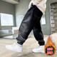 猴兄仔童裝男童加絨牛仔褲秋冬季新款韓版時(shí)尚男孩加厚老爹褲3到15歲中大兒童褲子簡(jiǎn)約百搭長(cháng)褲子潮8 黑色加絨 150(建議身高140CM左右)