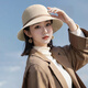 桂岐遮陽帽子女款春夏漁夫帽可折疊時(shí)尚顯年輕遮陽帽編織草帽 皮扣小禮帽【米白色】