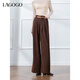 LAGOGO燈芯絨保暖休閑褲女拉谷谷2024年冬季新款巴恩風(fēng)高腰闊腿褲 棕色 M