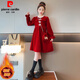 皮爾卡丹（pierre cardin）女童連衣裙紅色冬季中國風(fēng)女大童秋冬款公主裙加絨加厚裙子新年服 紅色 +圖片同款包包 160cm