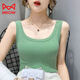貓人（MiiOW）螺紋棉背心女外穿春季新款女士修身遮副乳吊帶內搭無(wú)袖打底衫上衣 無(wú)袖 淺綠 3XL建議140-150斤