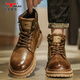 公牛世家男鞋新款春夏季英倫馬丁靴男士高幫大頭皮鞋子男復古加絨工裝短靴 古棕【四季款單鞋】GN123102994 42 (260mm) （標準運動(dòng)碼）