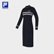 FILA 斐樂(lè )官方女子編織連衣裙冬季新品休閑健身運動(dòng)修身裙子長(cháng)裙 傳奇藍-NV L