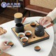 蘇氏陶瓷（SUSHI CERAMICS）功夫茶具套裝實(shí)木手柄側(cè)把茶壺日式竹面儲水式茶盤七夕禮物J0400