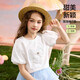 ASK JUNIOR女童短袖T恤2025夏裝兒童泡泡袖立體蝴蝶結休閑打底衫 白色 170