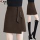 啄木鳥(niǎo)不規則毛呢短裙半身裙女秋冬季高腰字包臀裙小個(gè)子顯瘦一步裙子 咖啡色 XL 建議111-120斤