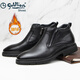 金利來(lái)男靴冬季加絨棉皮鞋新款高幫頭層牛皮商務(wù)保暖靴子 黑色 44